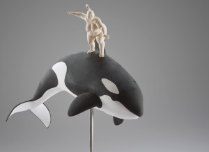 "hot wale surfing", limewood, acrilic colors, 65cm, 2012