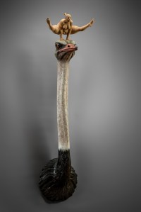 Leap over the ostrich / 156 cm / painted lime and applewood / 2017