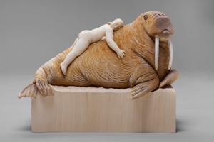 "stuffed animal", limewood, acrilic colors, 50cm, 2011