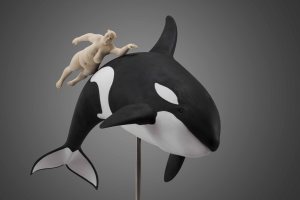 "Whale escort", limewood, acrilic colors, 65cm, 2012