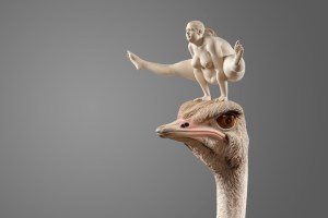 Leap over the ostich / 205 x 79 x 62 cm / limewood / 2019