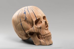 depths 50 x 44 x 56 cm larch wood, turqouise cotton fabric 2023