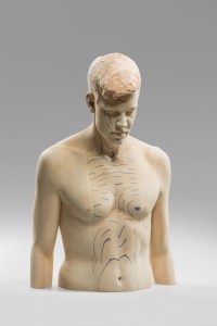 There's fire in the rain 77 x 50 x 35 cm limewood, cotton fabric 2023