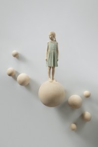 Space (girl) Ca.180 x 190 cm x 35 cm (62cm figure) limewood, pencil 2024