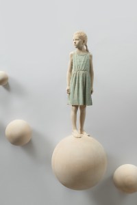 Space (girl) Ca.180 x 190 cm x 35 cm (62cm figure) limewood, pencil 2024
