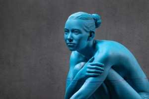 The endless blue II 72 x 77 x 38 cm limewood, acrilic paint and pecils 2024