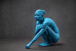 The endless blue II 72 x 77 x 38 cm limewood, acrilic paint and pecils 2024